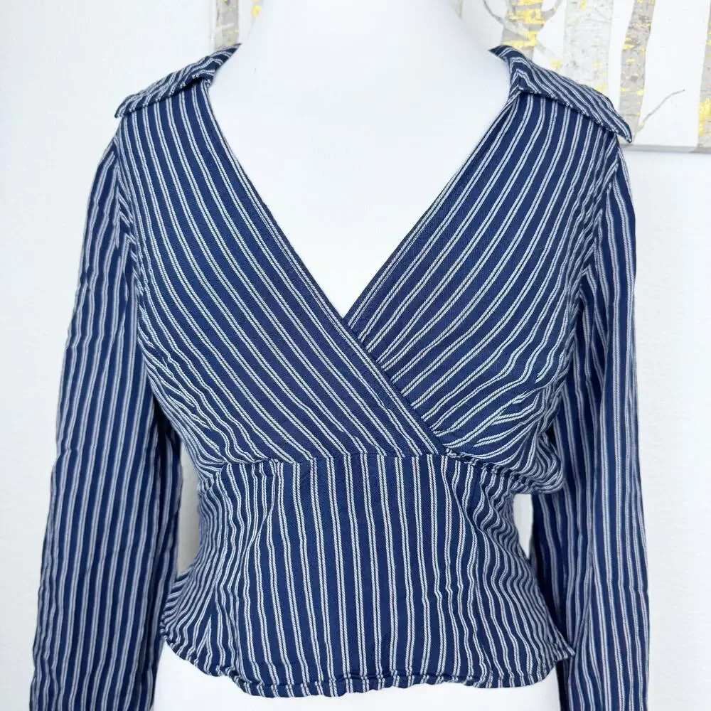 Anthropologie Maeve Fiorina Striped Blouse Navy White 10 - Picture 3 of 7